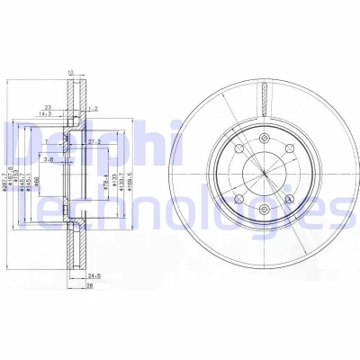 Bilde av DELPHI BG3675 Bremseskiver 288 28 4 ventilert oljet ubehandlet uten hjullager, ABS sensorring CITROËN: C5 III Stasjonsvogn, 3, II Hatchback