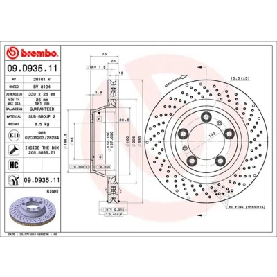 Bilde av BREMBO Bremseskive PORSCHE: 911 Coupé 28mm 5 perforert / ventilert belagt høy karbon med skruer 09.D935.11 91135240200,99135240200 Bremseskiver