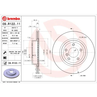 Bilde av BREMBO COATED DISC LINE 09.R122.11 Bremseskiver 324 20 5 innvendig ventilert belagt høy karbon med skruer BMW: Z4 Roadster