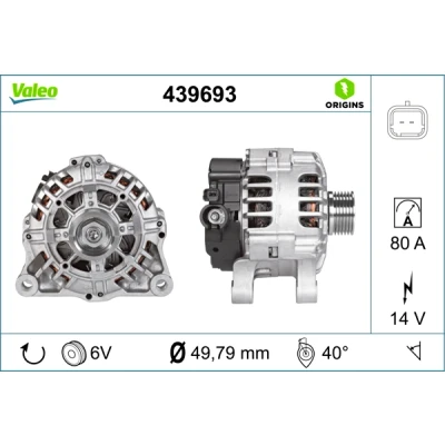 Bilde av VALEO 439693 Dynamo 14V 80A PEUGEOT: 307 SW, 207 Hatchback, 206 CITROËN: C4 I Hatchback