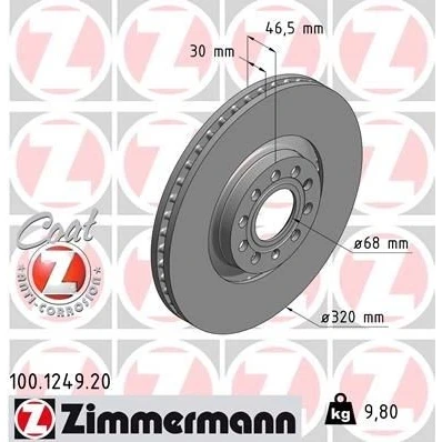 Bilde av ZIMMERMANN COAT Z 100.1249.20 Bremseskiver 320 30 10/5 5 112 utvendig ventilert belagt høy karbon AUDI: A4 B7 Avant, A6 C5 Sedan