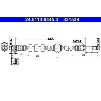 Bilde av ATE 24.5113 0445.3 Bremseslange 446 M10x1 AUDI: A6 C7 Avant, Sedan