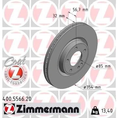 Bilde av ZIMMERMANN 400.5566.20 Bremseskiver 354 32 6/5 5 130 innvendig ventilert belagt MERCEDES BENZ: G Klasse