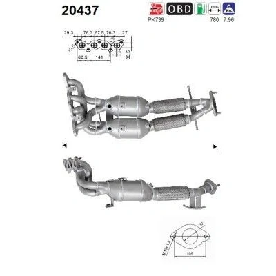 Bilde av AS 20437 Katalysator 780mm FORD: MONDEO 4 Turnier, 4, Focus 2 Kombi