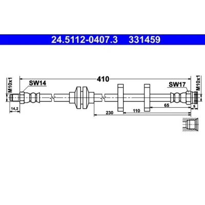 Bilde av ATE 24.5112 0407.3 Bremseslange 410 M10x1 FIAT: BRAVO 2