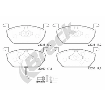 Bilde av BRECK 22035 00 701 Bremseklosser inkl. slitasjevarselkontakt, med integrert slitasjesensor VOLKSWAGEN: Golf 7, 7 Variant, Sportsvan