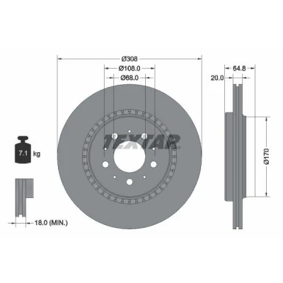 Bilde av TEXTAR PRO 92126803 Bremseskiver 308 20 05/10 108 utvendig ventilert belagt uten hjulfestebolt, hjulnav VOLVO: XC90 I
