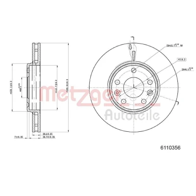 Bilde av METZGER 6110356 Bremseskiver framaksel 296 26 5 114,3 innvendig ventilert spraylakkert, Krysssliping RENAULT: MEGANE 3 Grandtour, SCENIC 3,