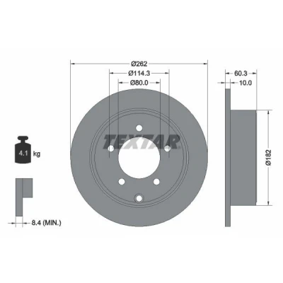 Bilde av TEXTAR PRO 92202903 Bremseskiver 262 10 05/06 114,3 fullt ut belagt uten hjulfestebolt, hjulnav JEEP: Patriot, Compass, DODGE: Caliber
