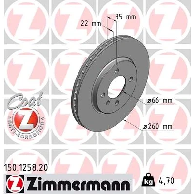 Bilde av ZIMMERMANN COAT Z 150.1258.20 Bremseskiver 260 22 5/4 4 100 innvendig ventilert belagt legert BMW: 3 Sedan, Cabrio, Touring