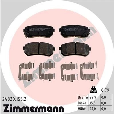 Bilde av ZIMMERMANN 24320.155.2 Bremseklosser Bildet viser leveranseinnholdet, med fjær HYUNDAI: ix35, i20 I Hatchback, ix20, KIA: Sportage II