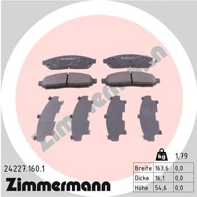 Bilde av ZIMMERMANN 24227.160.1 Bremseklosser med akustisk slitasjevarsel Bildet viser leveranseinnholdet NISSAN: Leaf I, Pathfinder 3, NP300 Navara Pick up