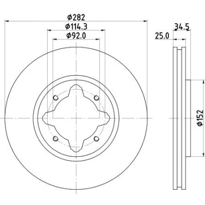 Bilde av HELLA 8DD 355 104 971 Bremseskiver 282 25 04/04 114,3 innvendig ventilert uten hjulfestebolt, hjulnav