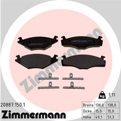 Bilde av ZIMMERMANN 20887.150.1 Bremseklosser Bildet viser leveranseinnholdet VOLKSWAGEN: GOLF 2, 1, Jetta 2