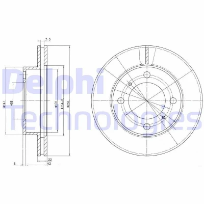 Bilde av DELPHI BG2891 Bremseskiver 255 22 4 ventilert oljet ubehandlet uten hjullager, ABS sensorring TOYOTA: Corolla VIII Liftback, VII Sedan