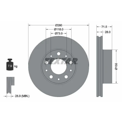Bilde av TEXTAR PRO 92275003 Bremseskiver 280 28 05/10 118 innvendig ventilert belagt uten hjulfestebolt, hjulnav