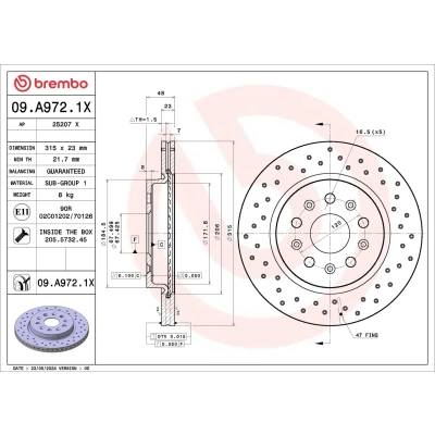 Bilde av BREMBO Bremseskive OPEL: Insignia A Sports Tourer, Hatchback, Sedan 315mm 23mm 5 perforert / ventilert belagt 09.A972.1X