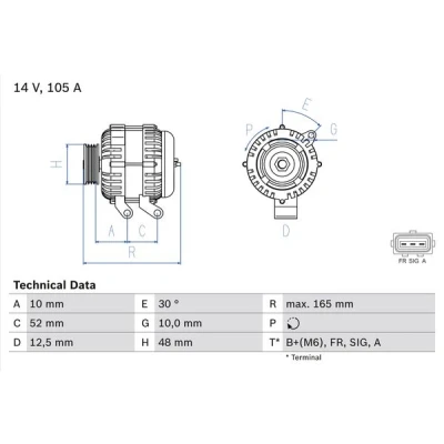 Bilde av BOSCH 0 986 080 440 Dynamo 14V 105A FORD: Focus Mk1 Stasjonsvogn, FIESTA 5, 2