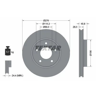 Bilde av TEXTAR PRO 92197403 Bremseskiver 276 26 05/05 114,3 innvendig ventilert belagt uten hjulfestebolt, hjulnav MITSUBISHI: Lancer 8 Limousine
