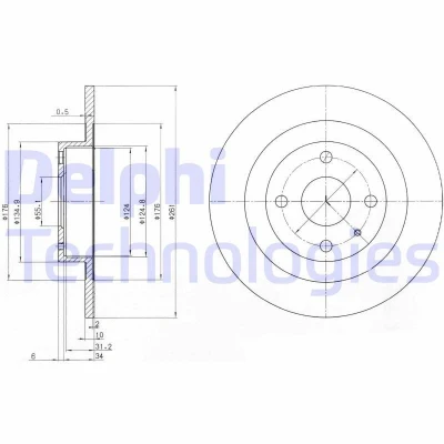 Bilde av DELPHI BG3556 Bremseskiver 260 10 4 fullt ut oljet ubehandlet uten hjullager, ABS sensorring MAZDA: 323 F 6