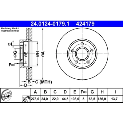 Bilde av ATE 24.0124 0179.1 Bremseskiver 278,0 24,0 5 108,0 ventilert belagt FORD: Transit Connect Mk1 Van, Tourneo