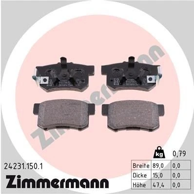 Bilde av ZIMMERMANN 24231.150.1 Bremseklosser med akustisk slitasjevarsel Bildet viser leveranseinnholdet HONDA: CR V 2, ACCORD 8, 8 Kombi