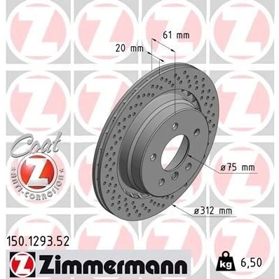 Bilde av ZIMMERMANN SPORT COAT Z 150.1293.52 Bremseskiver 312 20 6/5 5 120 utvendig ventilert, hullet belagt høy karbon BMW: 3 Sedan, Coupé, Cabrio
