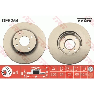 Bilde av TRW DF6254 Bremseskiver 256 24 4 100 ventilert spraylakkert