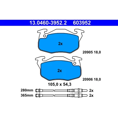 Bilde av ATE 13.0460 3952.2 Bremseklosser inkl. slitasjevarselkontakt PEUGEOT: 306 Hatchback, CITROËN: ZX Hatchback