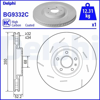 Bilde av DELPHI BG9332C Bremseskiver 350 34 5 ventilert belagt høy karbon uten hjullager, ABS sensorring PORSCHE: Macan
