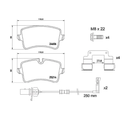 Bilde av BREMBO P 85 157 Bremseklosser inkl. slitasjevarselkontakt med bremsecaliperskruer tilbehør AUDI: A4 B9 Avant, A8 D4, Sedan