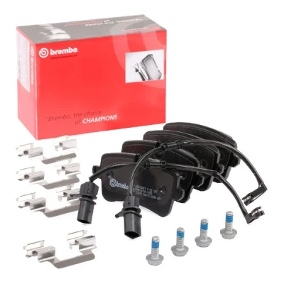 Bilde av BREMBO P 85 120 Bremseklosser inkl. slitasjevarselkontakt med bremsecaliperskruer tilbehør AUDI: A4 B9 Avant, A8 D4, Sedan