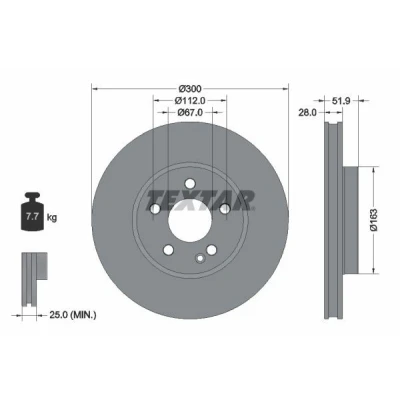Bilde av TEXTAR 92291803 Bremseskiver 300 28 05/06 112 innvendig ventilert belagt uten hjulfestebolt, hjulnav MERCEDES BENZ: Vito Tourer, Van