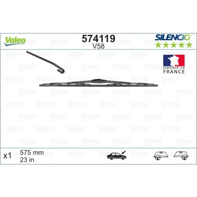Bilde av Vindusvisker Valeo Silencio Standard 574119 575mm foran feste m/haker AIXAM: Roadline Hatchback