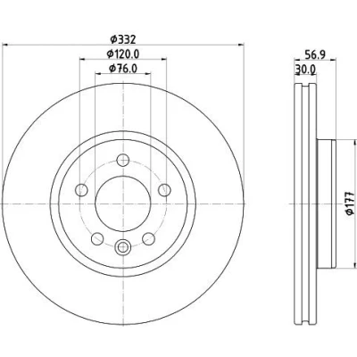Bilde av HELLA 8DD 355 132 561 Bremseskiver 332 30 05/06 120 innvendig ventilert belagt høy karbon uten hjulnav VOLKSWAGEN: Amarok Pick up