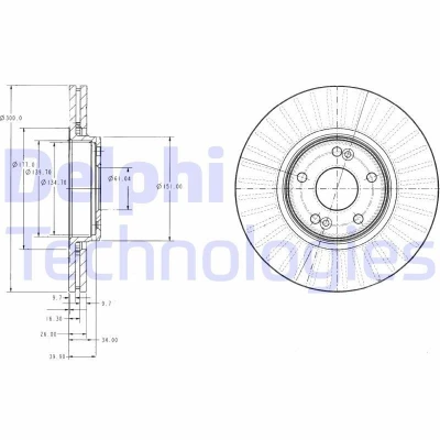 Bilde av DELPHI BG3688 Bremseskiver 300 26 5 ventilert oljet ubehandlet uten hjullager, ABS sensorring RENAULT: LAGUNA 2 Grandtour