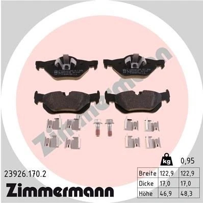Bilde av ZIMMERMANN 23926.170.2 Bremseklosser inkl. slitasjevarselkontakt Bildet viser leveranseinnholdet BMW: 3 Sedan, Touring, Coupé