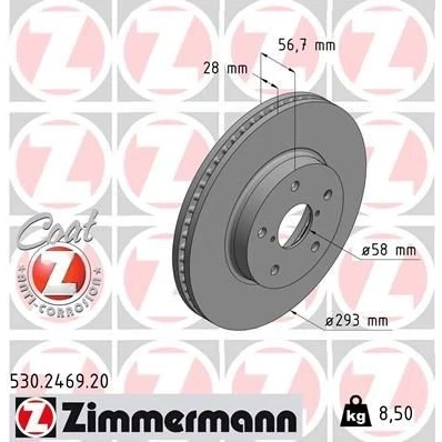 Bilde av ZIMMERMANN 530.2469.20 Bremseskiver 293 28 7/5 5 114 innvendig ventilert belagt