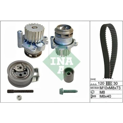 Bilde av INA 530 0091 30 vannpumpe + Registerreimsett med VOLKSWAGEN: Polo IV Hatchback, AUDI: A2, SKODA: Fabia 1 Combi