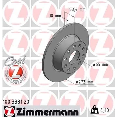 Bilde av ZIMMERMANN COAT Z 100.3381.20 Bremseskiver 272 10 10/5 5 112 fullt ut belagt AUDI: Q2, VOLKSWAGEN: T Roc