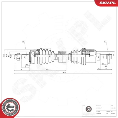 Bilde av Drivaksel, Framaksel høyre Esen skv 40SKV202 abarth, alfa romeo, fiat OE 46308339, 51754513, 51807675