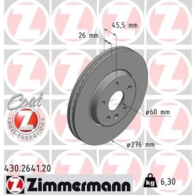 Bilde av ZIMMERMANN COAT Z 430.2641.20 Bremseskiver 276 26 6/5 5 105 innvendig ventilert belagt høy karbon OPEL: Ampera e, Astra K Sports Tourer