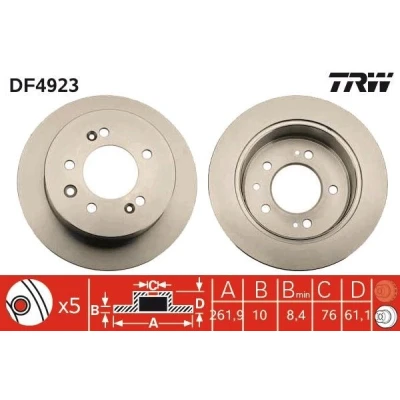Bilde av TRW DF4923 Bremseskiver 262 10 5 114,3 fullt ut spraylakkert KIA: Optima / K5