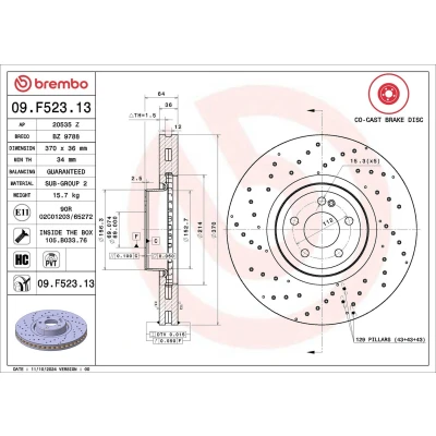 Bilde av BREMBO Bremseskive Prime 370mm 36mm 5 perforert / ventilert, todelt bremseskive, Stål bremseskjold 09.F523.13 A2234214200 Bremseskiver, Skivebremser