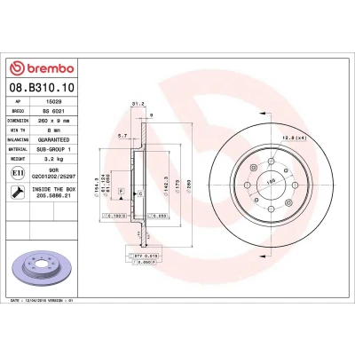 Bilde av BREMBO 08.B310.10 Bremseskiver 260 9 4 fullt ut med skruer HONDA: Jazz 3, Insight II Hatchback