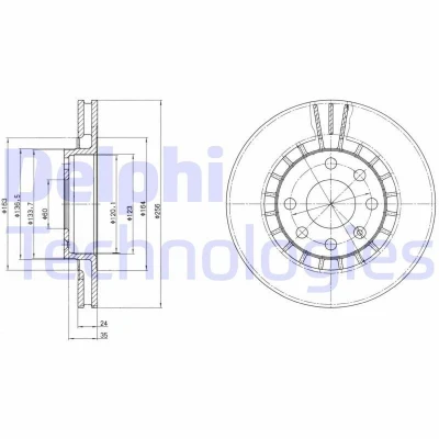 Bilde av DELPHI BG2443 Bremseskiver 256 24 4 ventilert oljet ubehandlet uten hjullager, ABS sensorring OPEL: Calibra A, Vectra A Sedan, Ascona C Sedan