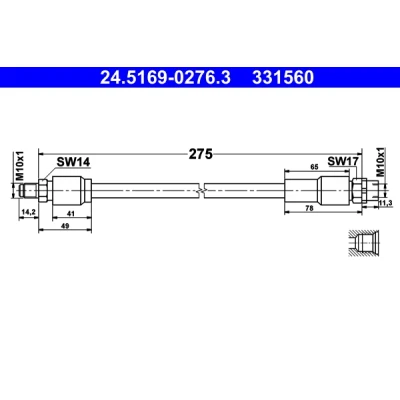 Bilde av ATE 24.5169 0276.3 Bremseslange 275 M10x1 BMW: X3