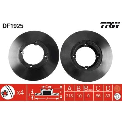 Bilde av TRW DF1925 Bremseskiver 215,2 10 4 102 fullt ut spraylakkert