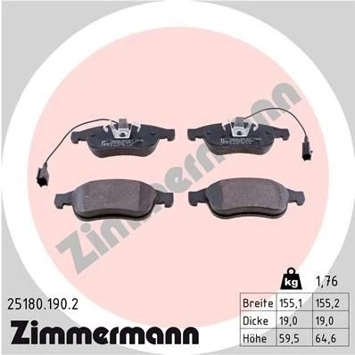 Bilde av ZIMMERMANN 25180.190.2 Bremseklosser inkl. slitasjevarselkontakt Bildet viser leveranseinnholdet ALFA ROMEO: Giulietta Hatchback