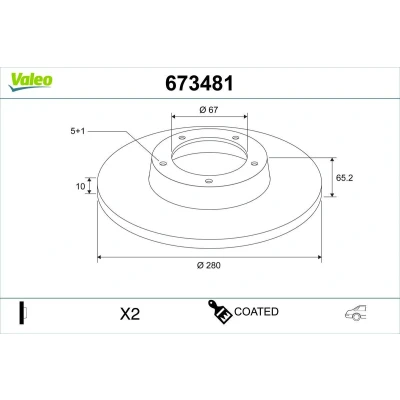Bilde av VALEO Bremseskive MERCEDES BENZ: Vito Mixto, V Klasse bakaksel 280mm 10mm 5 hull fullt ut 673481 Bremseskiver, Skivebremser